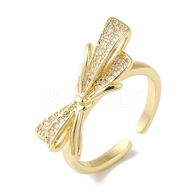 Bowknot Brass Micro Pave Clear Cubic Zirconia Open Cuff Rings for Women LS-RJEW-C098-20G-1