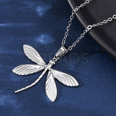 Dragonfly 304 Stainless Steel Pendant Necklaces NJEW-H059-05P-1