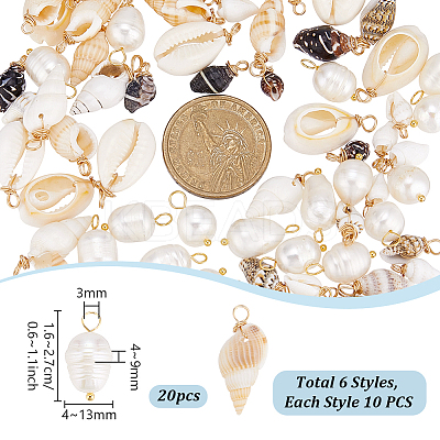 20Pcs Natural Cultured Freshwater Pearl & 60Pcs 6 Styles Natural Mixed Shell Findings Kits PALLOY-PH01891-1