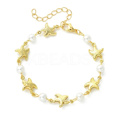 304 Stainless Steel & Shell Pearl Link Chains Bracelets for Women BJEW-JB13815-02-1