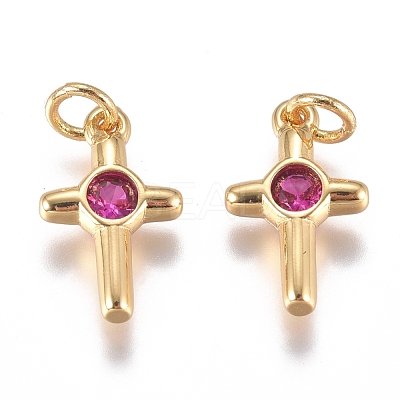 Brass Micro Pave Cubic Zirconia Tiny Cross Charms ZIRC-G168-54G-01-1