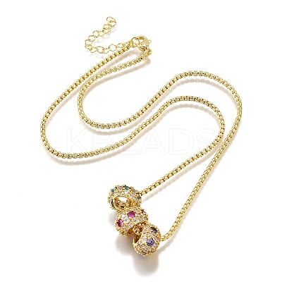 Brass Micro Pave Colorful Cubic Zirconia 3 Rondelles Pendant Box Chain Necklaces NJEW-K287-03G-1