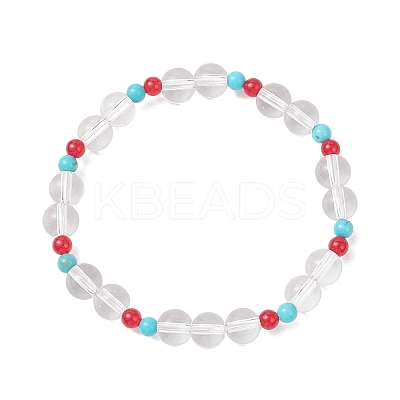 Synthetic Quartz Crystal & Natural & Dyed Malaysia Jade & Natural Magnesite Round Beaded Stretch Bracelets BJEW-JB12191-1