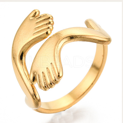 Ion Plating(IP) 304 Stainless Steel Hugging Hand Cuff Rings RJEW-N038-119LG-1