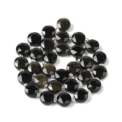 Natural Golden Sheen Obsidian Bead Strands G-C116-A07-01-1