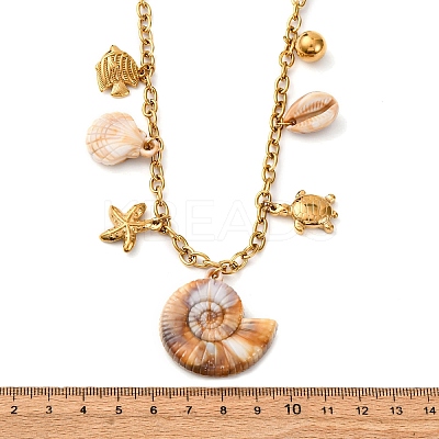 304 Stainless Steel Starfish Fish Shell Shape Pendant Necklaces for Women NJEW-F347-01A-1