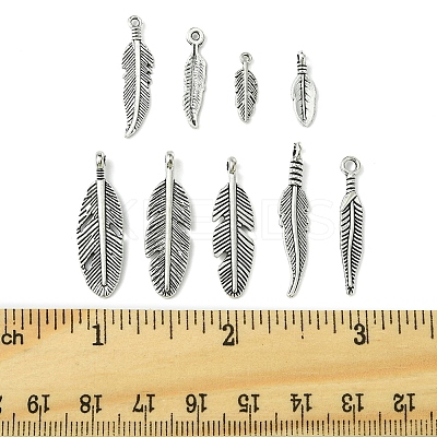 60Pcs Tibetan Style Alloy Feather Pendants TIBEP-FS0001-21-1