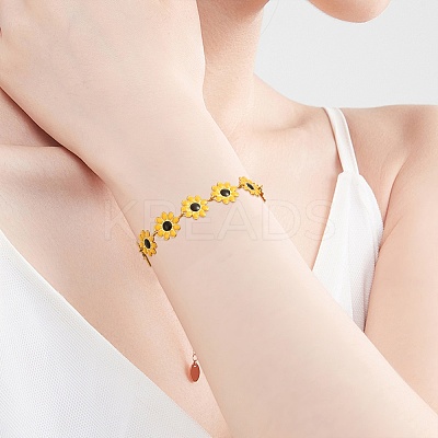 304 Stainless Steel Daisy Flower Link Chains with Enamel AJEW-CJ0001-22A-1