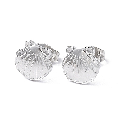 304 Stainless Steel Shell Stud Earrings for Women EJEW-I285-13P-1