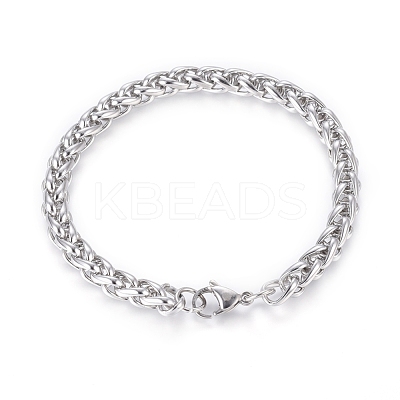 Tarnish Resistant 304 Stainless Steel Wheat Chain Bracelets BJEW-G622-01P-A-1