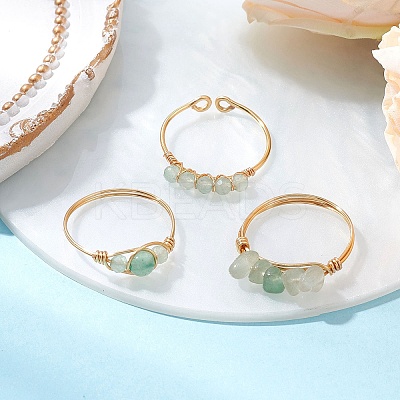 3Pcs Natural Green Aventurine Bead Finger Ring RJEW-JR00855-04-1