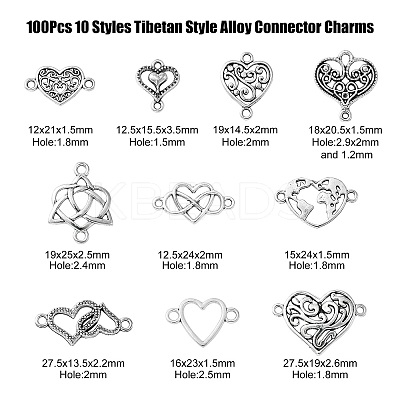 100Pcs 10 Styles Tibetan Style Alloy Connector Charms TIBE-CJ0001-27-1