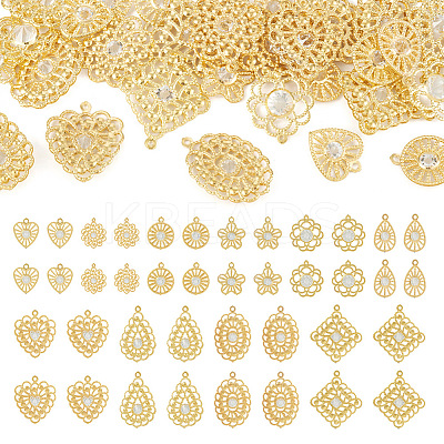 40Pcs 10 Styles Iron Rhinestone Pendants IFIN-TA0001-60-1