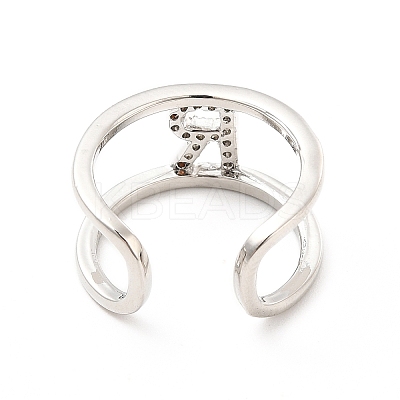Clear Cubic Zirconia Initial Letter Open Cuff Ring RJEW-A012-01P-R-1
