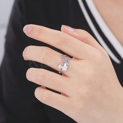 Non-Tarnish Fishbone Shape 304 Stainless Steel Cuff Ring for Women RJEW-B035-07P-1