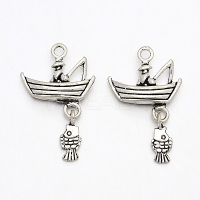 Tibetan Style Alloy Gondola Pendants X-TIBEP-N008-04AS-RS-1