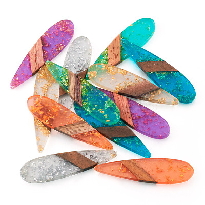12Pcs 6 Colors Transparent Resin & Walnut Wood Big Pendants RESI-TA0002-73-1
