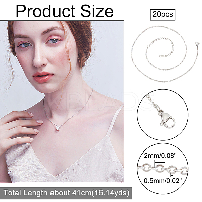 20Pcs 304 Stainless Steel Cable Chains Necklaces Ser for Men Women NJEW-NB0001-08-1