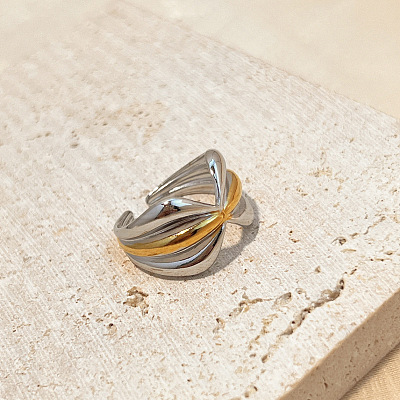Bowknot 304 Stainless Steel Open Cuff Rings for Women LS-RJEW-G339-05GP-02-1
