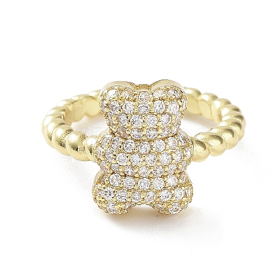 Bear Rack Plating Brass Micro Pave Clear Cubic Zirconia Open Rings RJEW-D020-03G-1