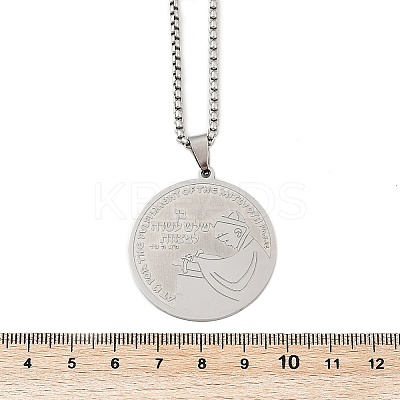 201 Stainless Steel Flat Round with Boy Pendant Box Chain Necklaces for Women Men NJEW-R013-05P-1