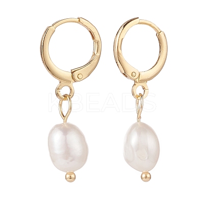 Natural Pearl Dangle Hoop Earrings EJEW-JE04964-1