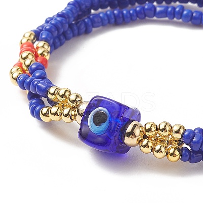 3Pcs 3 Color Evil Eye Lampwork & Glass Seed & Brass Beaded Triple Layer Multi-strand Bracelets Set for Women BJEW-JB09252-1