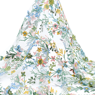 Flower Pattern Polyester Lace Fabic DIY-WH0061-019B-1
