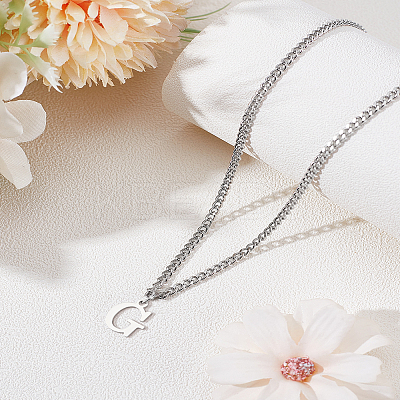 1Pc 304 Stainless Steel Letter Pendant Necklaces NJEW-LP0001-33G-P-1