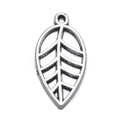 Antique Silver Alloy Leaf Pendants X-TIBEB-A101914-AS-LF-1