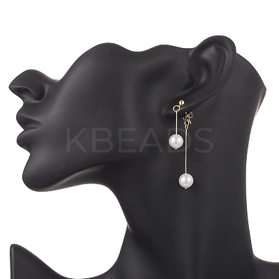 304 Stainless Steel Shell Pearl Round Bead Tassel Stud Earrings EJEW-JE06662-1