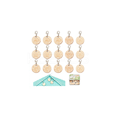Wood Flat Round with Paw Print Pendant Locking Stitch Markers HJEW-NB00118-1