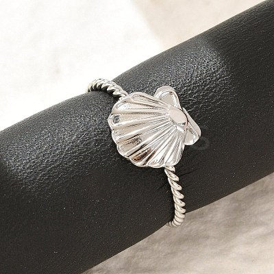 Shell 304 Stainless Steel Open Cuff Rings for Women LS-RJEW-G338-09P-1