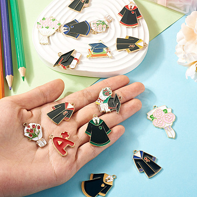 16Pcs 16 Styles Graduation Season Theme Alloy Enamel Pendants ENAM-TA0002-70-1
