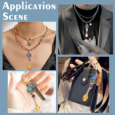6Pcs 6 Styles Coppwer Wire Wrapped Natural Amethyst & Rose Quartz Wrapped Alloy Spoon Big Pendants PALLOY-GA00012-1