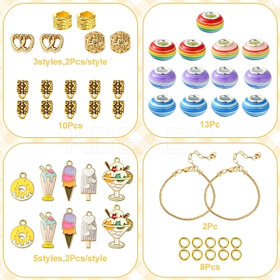 DIY Ice Cream Alloy Enamel & Rondelle Resin European Style Bracelet Making Kits DIY-FS0007-25-1
