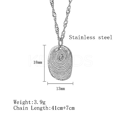 Non-Tarnish 304 Stainless Steel Textured Oval Pendant Necklaces QQ8734-2-1