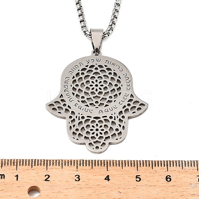 201 Stainless Steel Hollow Religion Hamsa Hand Pendant Necklaces LS-NJEW-M086-01P-1
