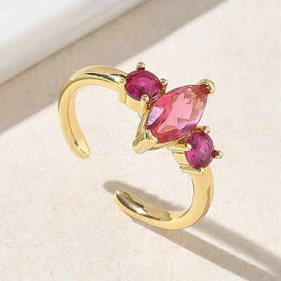 Brass Micro Pave Cubic Zirconia Cuff Open Rings for Women RJEW-L343-14G-1