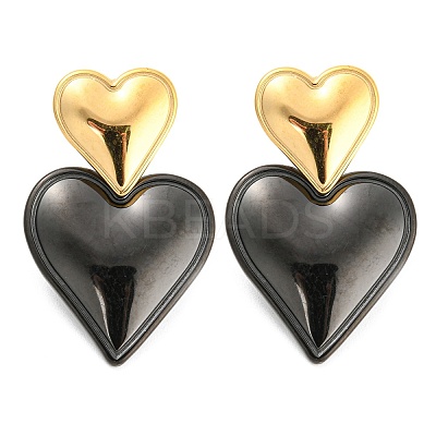 304 Stainless Steel Double Heart Dangle Stud Earrings for Women LS-EJEW-D076-01F-EB-1
