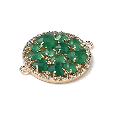 Brass Micro Pave Clear Cubic Zirconia and Glass Flat Round Connector Charms KK-I276-33G-1