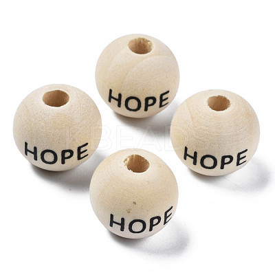 Printed Natural Wood European Beads WOOD-T019-46-1