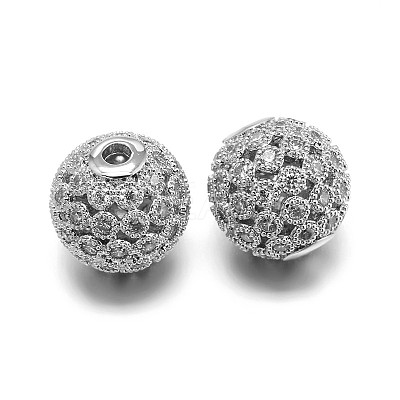 Brass Micro Pave Cubic Zirconia Round Beads ZIRC-M069-17E-NR-1