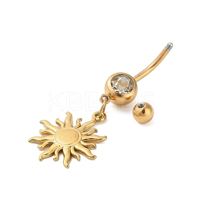 304 Stainless Steel Crystal Rhinestone Carved Barbell Dangle Belly Rings LS-STAS-C147-18A-G-1