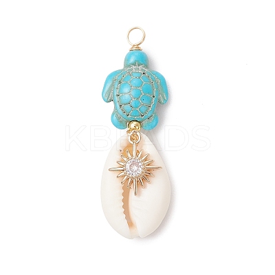 4Pcs 4 Styles Natural Cowrie Shell & Dyed Synthetic Turquoise Turtle Copper Wire Wrapped Pendants PALLOY-JF04035-01-1