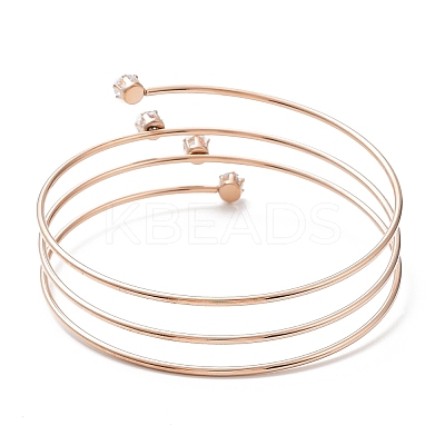 Ion Plating(IP) 304 Stainless Steel Triple Loops Wire Wrap Bangle BJEW-K227-02RG-1