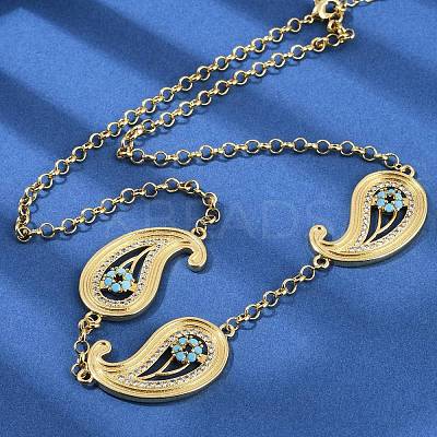Brass Micro Pave Clear & Sky Blue Cubic Zirconia Teardrop Evil Eye Link Chain Necklaces KK-H203-14G-1