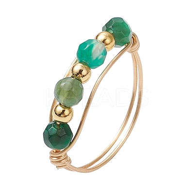 Round Natural Agate Beads Finger Rings RJEW-JR00805-1