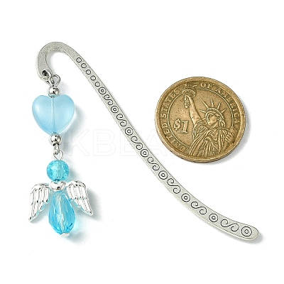 Glass Bead Heart Angel Bookmarks AJEW-JK00276-02-1