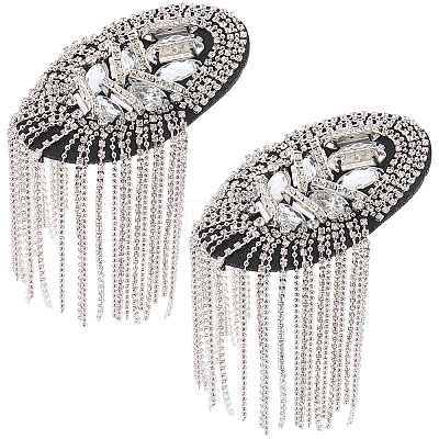 2Pcs Felt & Iron & Rhinestone Tassel Epaulette AJEW-CN0007-74A-P-1